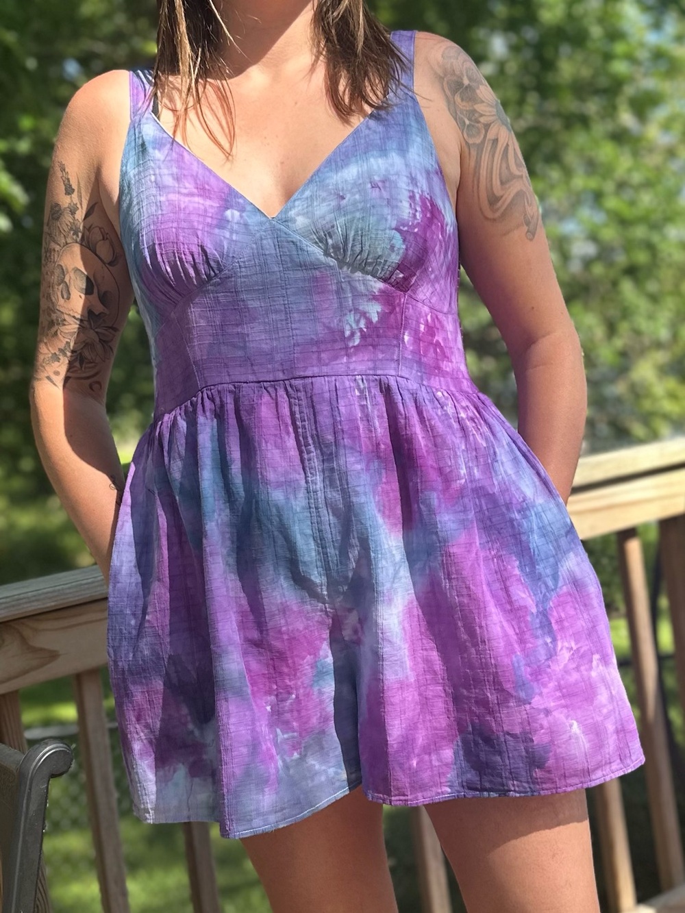 American Eagle XL Tie-Dye Purple & Blue One-Piece Romper
